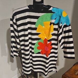 Bonnie Boerer Striped Top with Floral Accents